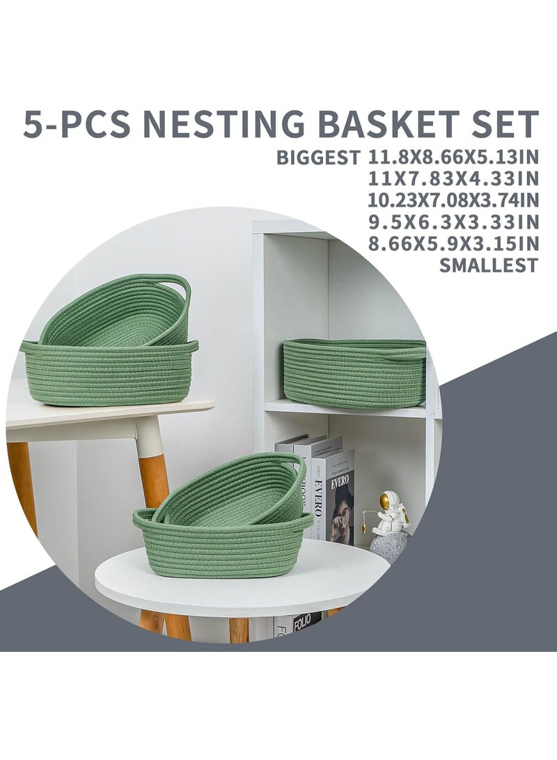 ZIVTH Green Cotton Rope Storage Baskets Set of 5 – Sturdy Woven Organizers for Shelves, Nursery & Bedroom – Eco-Friendly Decorative Storage Bins for Home Organization - Image 2